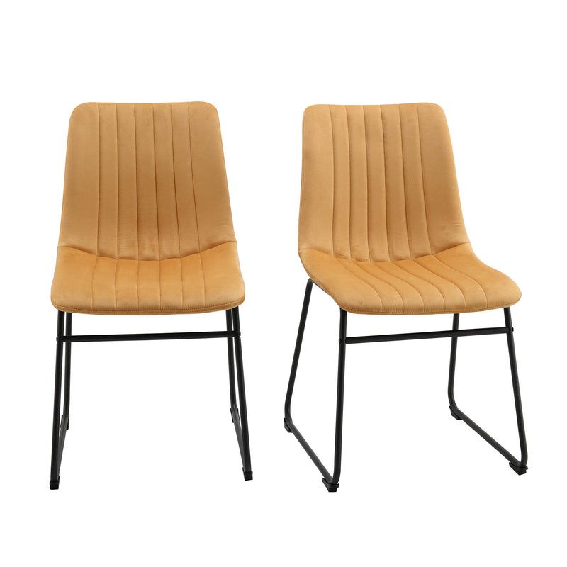 Sutton Set of 2 Mustard Yellow Velvet Fabric Fluted Dining Chairs with Metal Frame