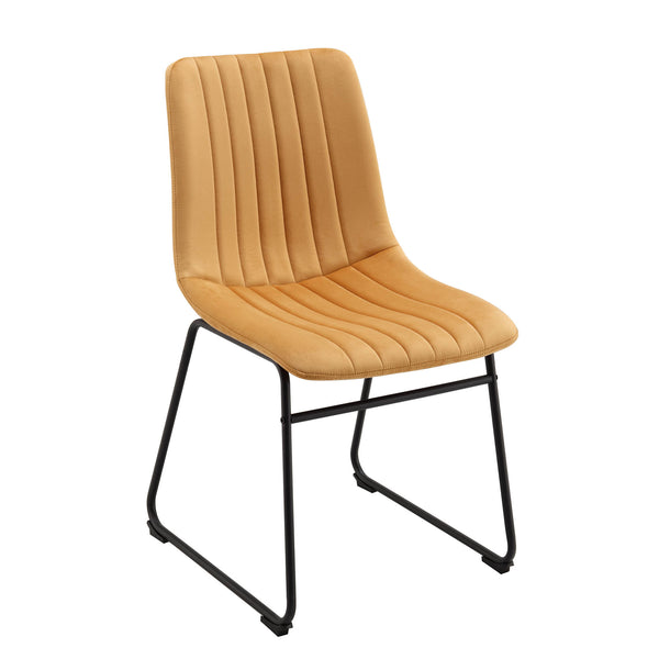 Sutton Set of 2 Mustard Yellow Velvet Fabric Fluted Dining Chairs with Metal Frame