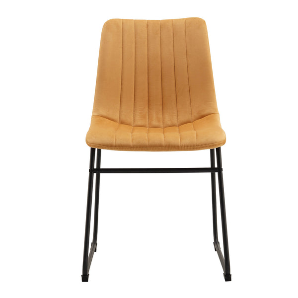 Sutton Set of 2 Mustard Yellow Velvet Fabric Fluted Dining Chairs with Metal Frame