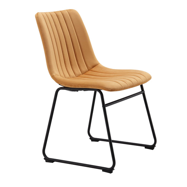 Sutton Set of 2 Mustard Yellow Velvet Fabric Fluted Dining Chairs with Metal Frame