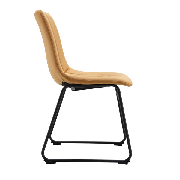 Sutton Set of 2 Mustard Yellow Velvet Fabric Fluted Dining Chairs with Metal Frame