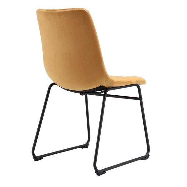 Sutton Set of 2 Mustard Yellow Velvet Fabric Fluted Dining Chairs with Metal Frame