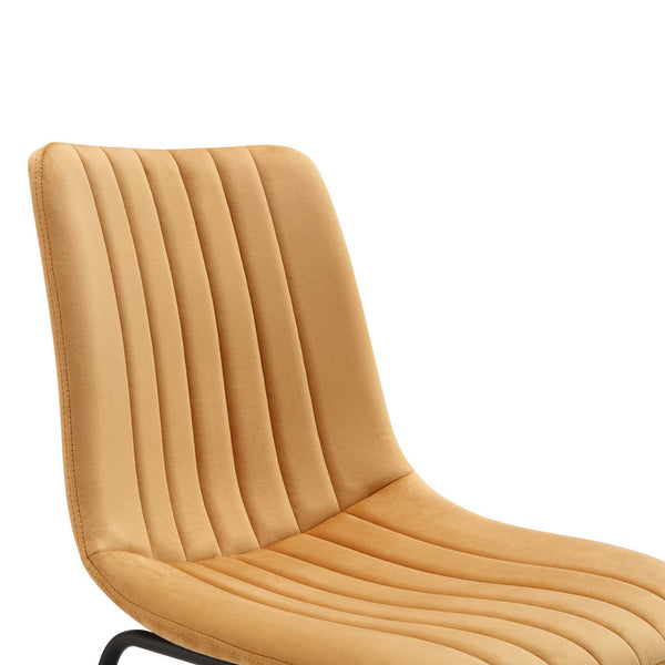 Sutton Set of 2 Mustard Yellow Velvet Fabric Fluted Dining Chairs with Metal Frame