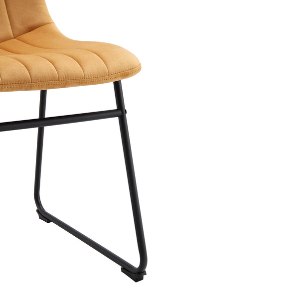 Sutton Set of 2 Mustard Yellow Velvet Fabric Fluted Dining Chairs with Metal Frame