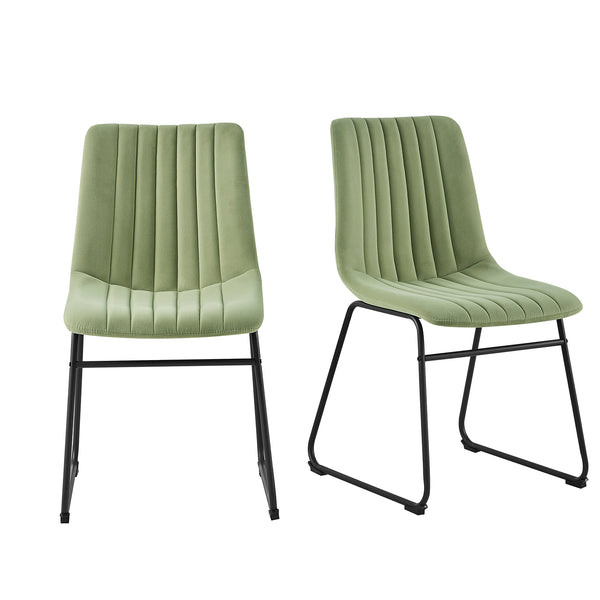 Sutton Set of 2 Sage Green Velvet Fabric Fluted Dining Chairs with Metal Frame