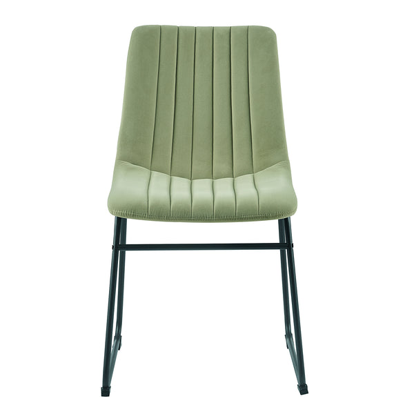 Sutton Set of 2 Sage Green Velvet Fabric Fluted Dining Chairs with Metal Frame