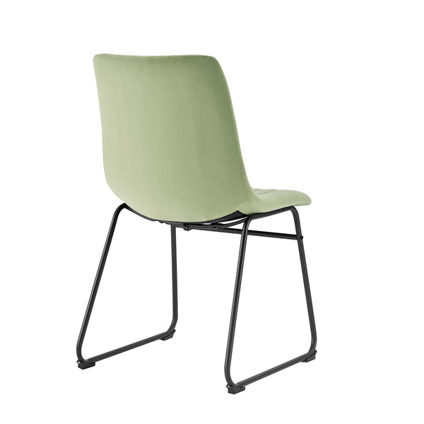 Sutton Set of 2 Sage Green Velvet Fabric Fluted Dining Chairs with Metal Frame