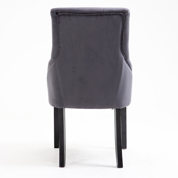 Harbury Set of 2 Buttoned Dining Chairs (Dark Grey Velvet with Black Legs)