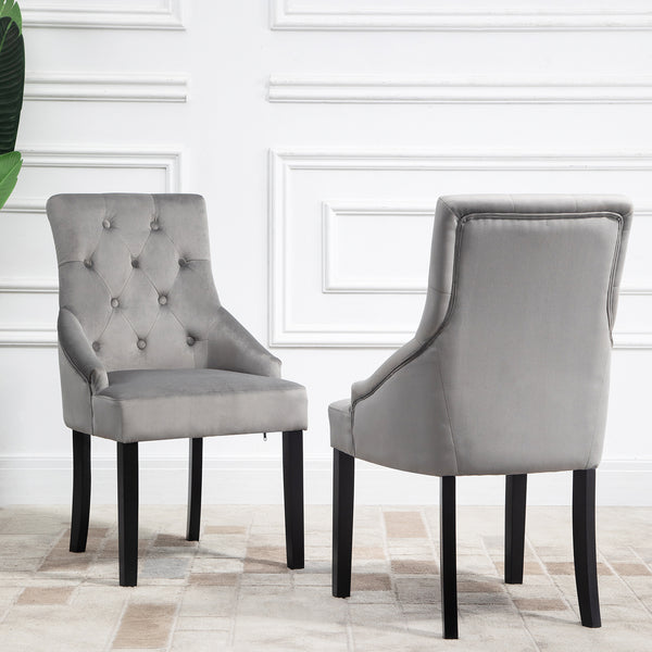 Harbury Set of 2 Buttoned Dining Chairs (Light Grey Velvet with Black Legs)