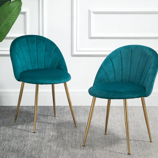Milverton Pair of 2 Velvet Dining Chairs with Golden Chrome Legs (Teal)