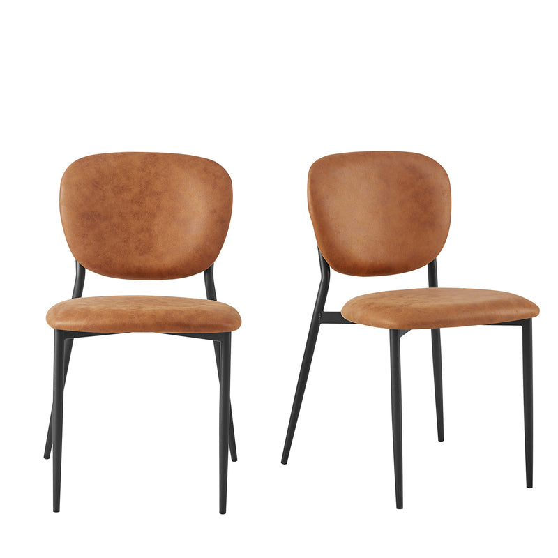 Kelmarsh Set of 2 Cognac Colour Vegan Leather Upholstered Dining Chairs