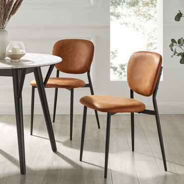 Kelmarsh Set of 2 Cognac Colour Vegan Leather Upholstered Dining Chair ...