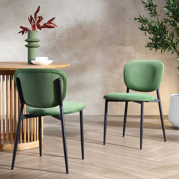 Kelmarsh Set of 2 Grass Green Velvet Upholstered Dining Chairs