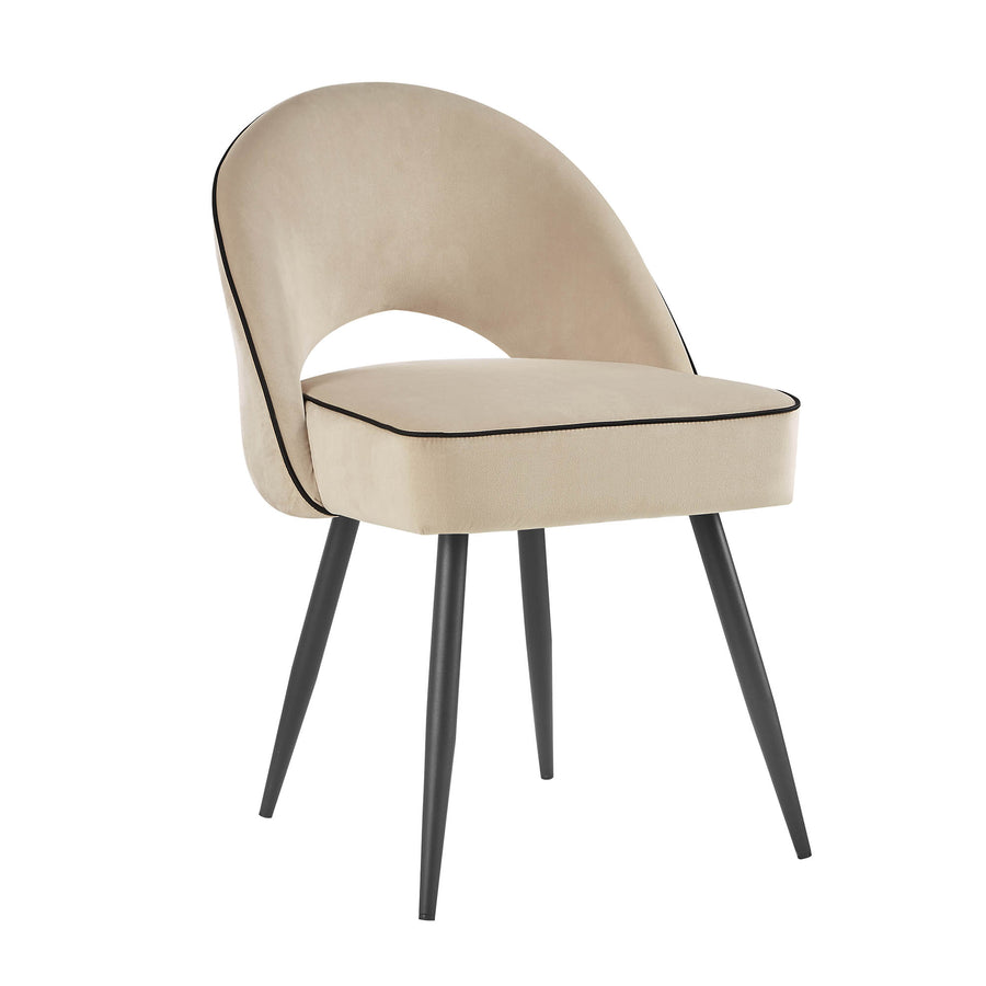 Oakley Set of 2 Champagne Velvet Upholstered Dining Chairs with Contrast Piping