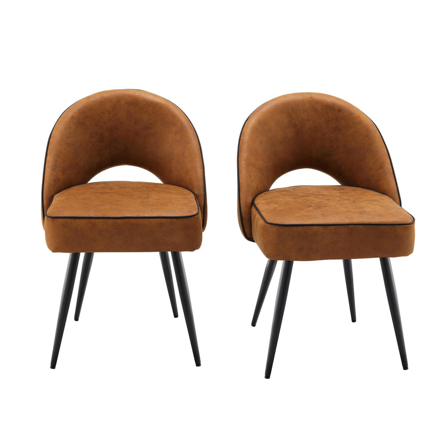 Oakley Set of 2 Cognac Colour Vegan Leather  Upholstered Dining Chairs with Piping