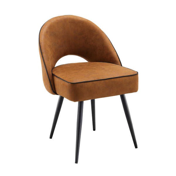 Oakley Set of 2 Cognac Colour Vegan Leather  Upholstered Dining Chairs with Piping