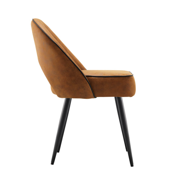 Oakley Set of 2 Cognac Colour Vegan Leather  Upholstered Dining Chairs with Piping