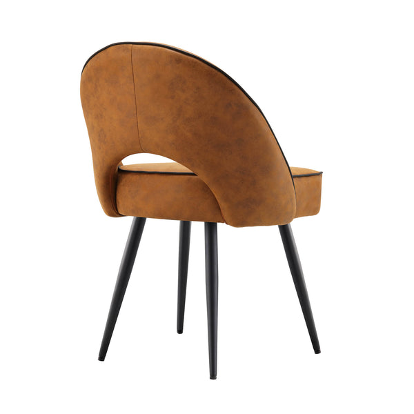 Oakley Set of 2 Cognac Colour Vegan Leather  Upholstered Dining Chairs with Piping