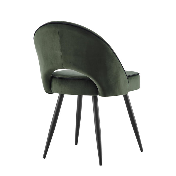Oakley Set of 2 Dark Green Velvet Upholstered Dining Chairs with Contrast Piping