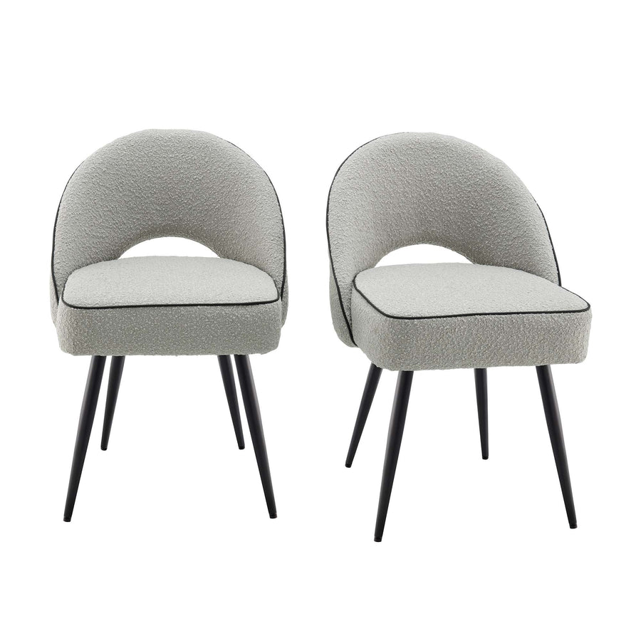 Oakley Set of 2 Grey Boucle Upholstered Dining Chairs with Piping