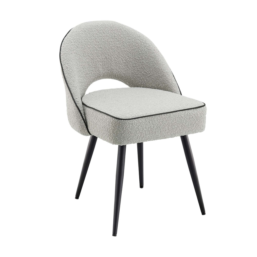 Oakley Set of 2 Grey Boucle Upholstered Dining Chairs with Piping