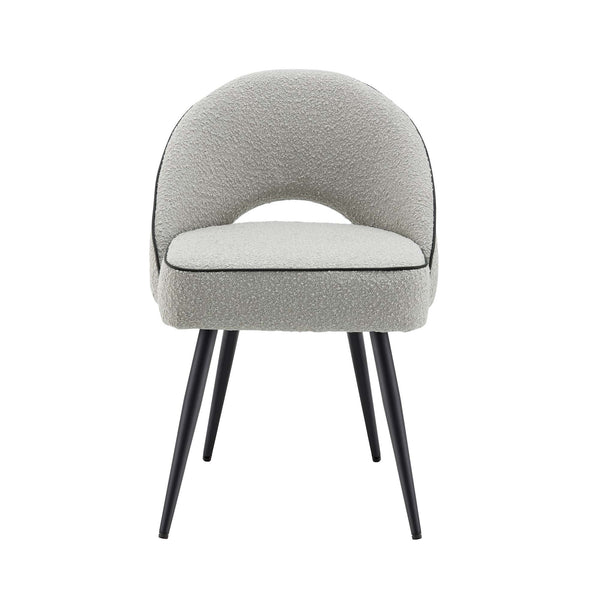 Oakley Set of 2 Grey Boucle Upholstered Dining Chairs with Piping