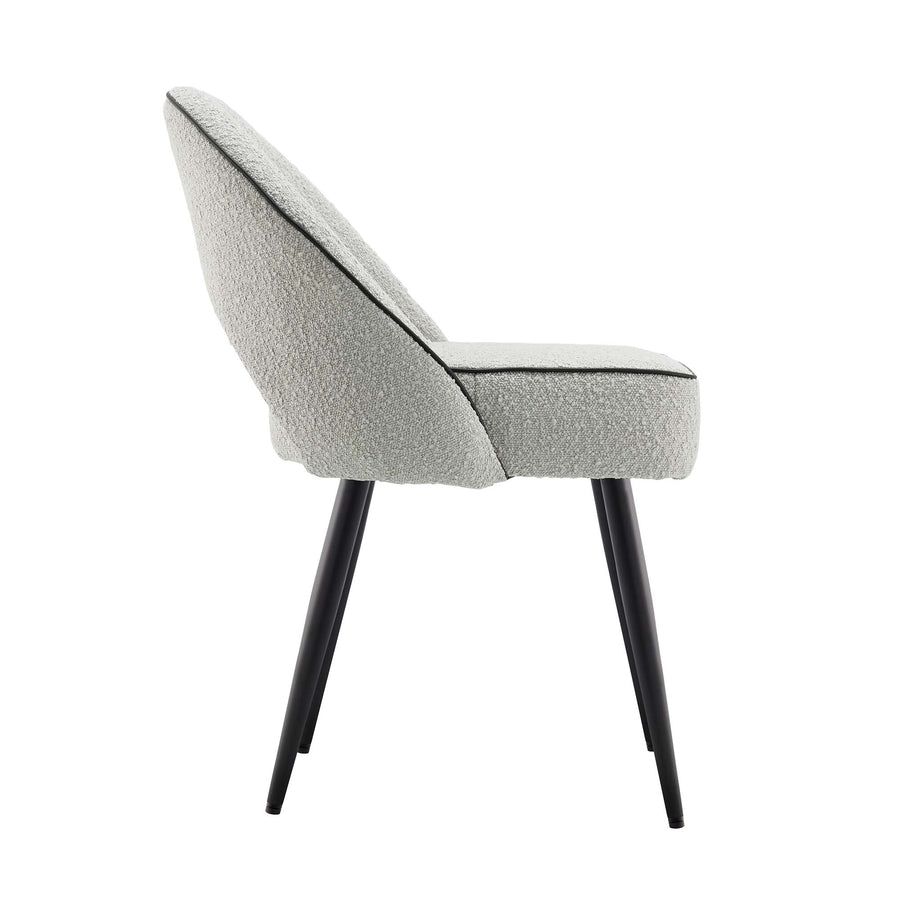 Oakley Set of 2 Grey Boucle Upholstered Dining Chairs with Piping