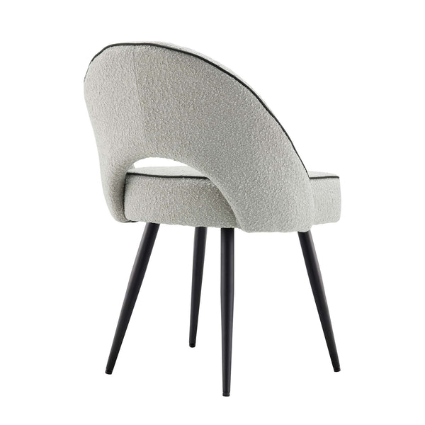 Oakley Set of 2 Grey Boucle Upholstered Dining Chairs with Piping