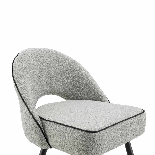 Oakley Set of 2 Grey Boucle Upholstered Dining Chairs with Piping