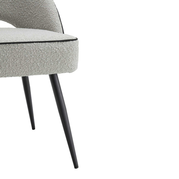 Oakley Set of 2 Grey Boucle Upholstered Dining Chairs with Piping