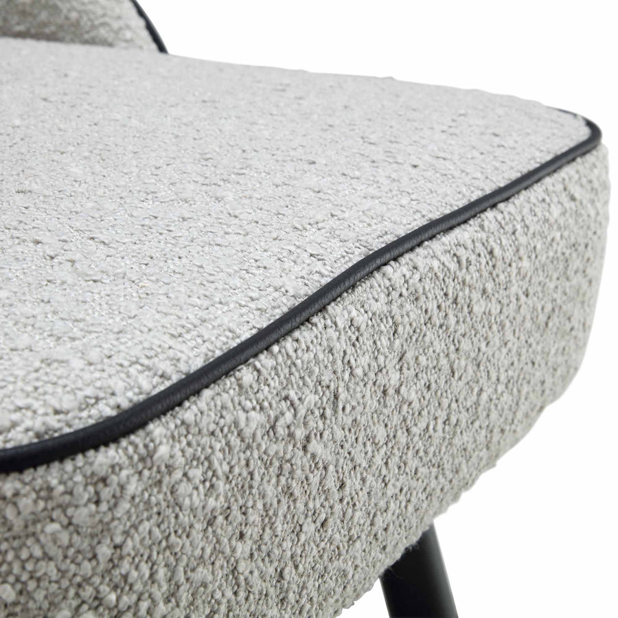 Oakley Set of 2 Grey Boucle Upholstered Dining Chairs with Piping