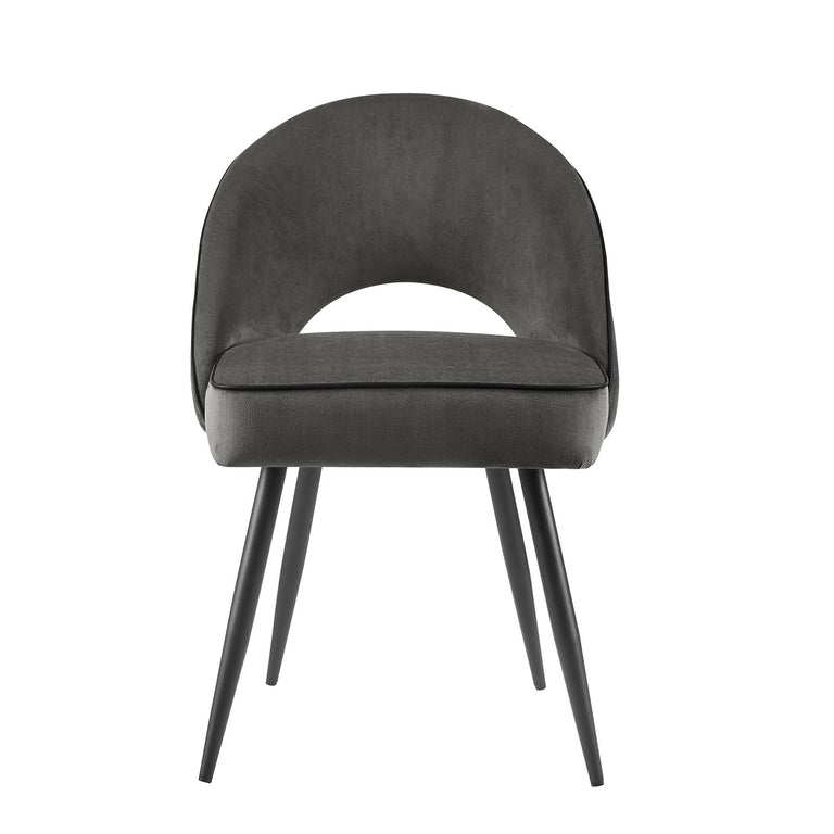 Oakley Set of 2 Dark Grey Velvet Upholstered Dining Chairs with Piping