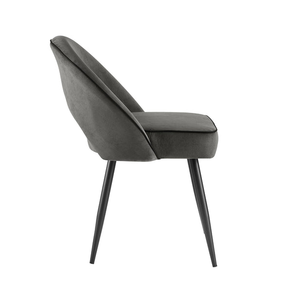 Oakley Set of 2 Dark Grey Velvet Upholstered Dining Chairs with Piping