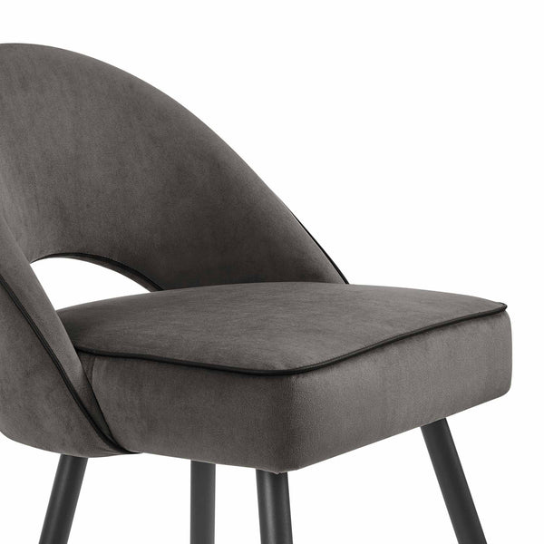 Oakley Set of 2 Dark Grey Velvet Upholstered Dining Chairs with Piping