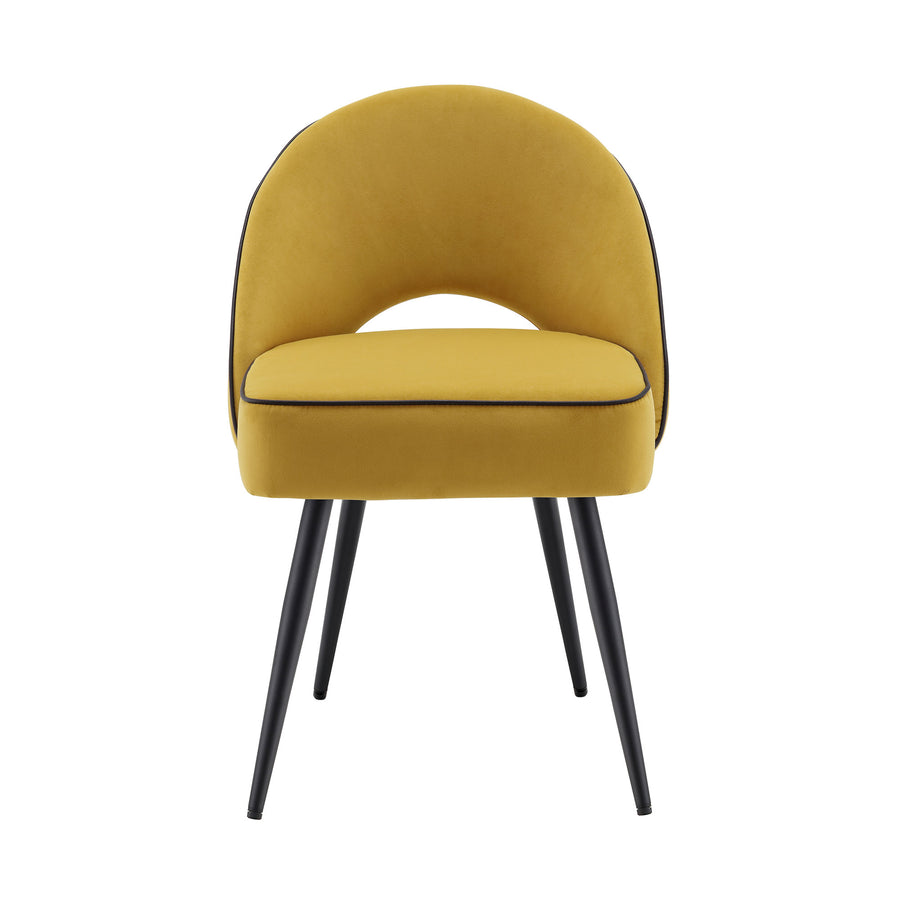 Oakley Set of 2 Mustard Yellow Velvet Upholstered Dining Chairs with Piping