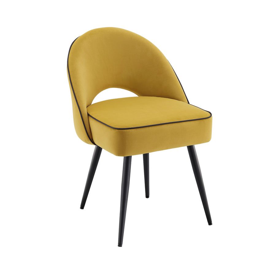 Oakley Set of 2 Mustard Yellow Velvet Upholstered Dining Chairs with Piping