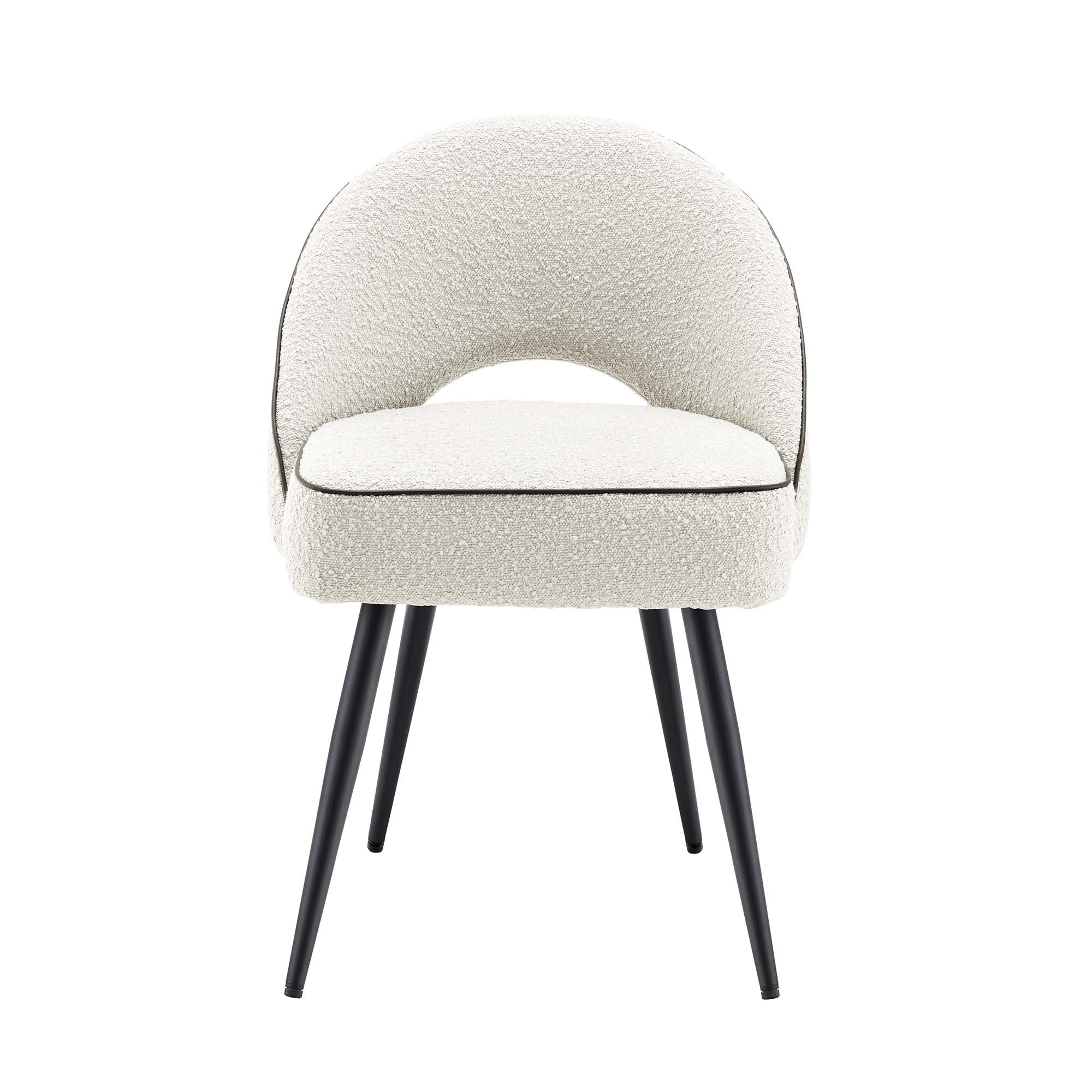 Oakley Set of 2 White Boucle Upholstered Dining Chairs with Piping