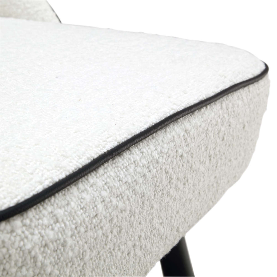 Oakley Set of 2 White Boucle Upholstered Dining Chairs with Piping
