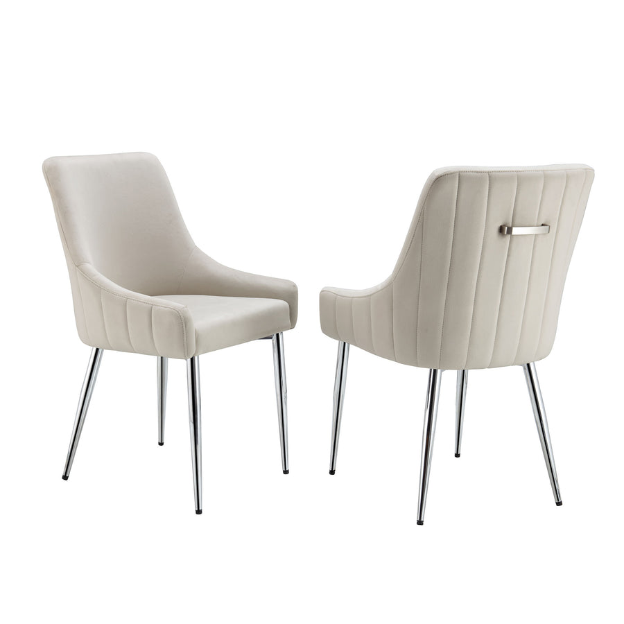 Garnet Set of 2 Champagne Velvet Upholstered Dining Chairs with Back Handle