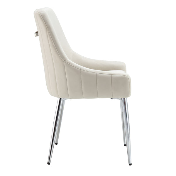 Garnet Set of 2 Champagne Velvet Upholstered Dining Chairs with Back Handle