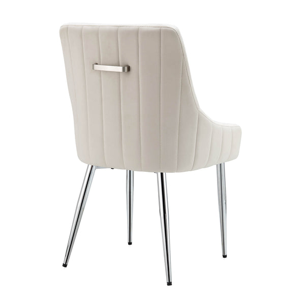 Garnet Set of 2 Champagne Velvet Upholstered Dining Chairs with Back Handle
