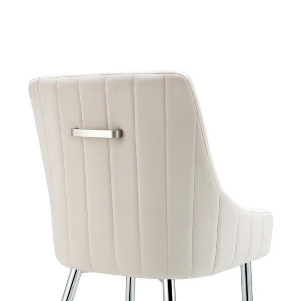 Garnet Set of 2 Champagne Velvet Upholstered Dining Chairs with Back Handle