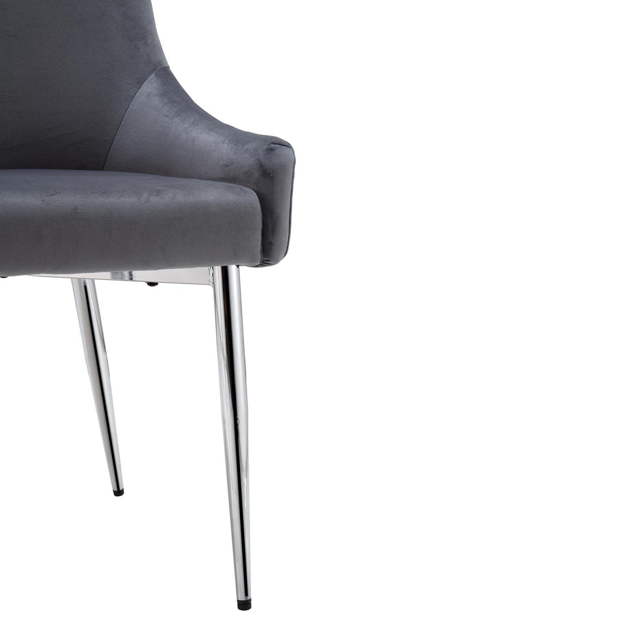 Garnet Set of 2 Dark Grey Velvet Upholstered Dining Chairs with Back Handle