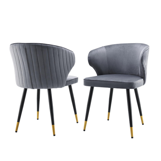 Langham Set of 2 Grey Velvet Upholstered Carver Dining Chairs