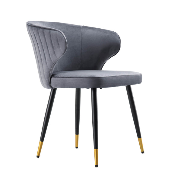 Langham Set of 2 Grey Velvet Upholstered Carver Dining Chairs