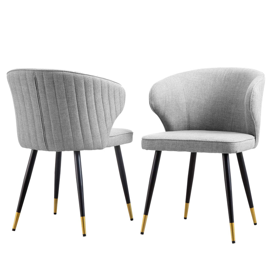 Langham Set of 2 Grey Woven Fabric Carver Dining Chairs with Fluted Back