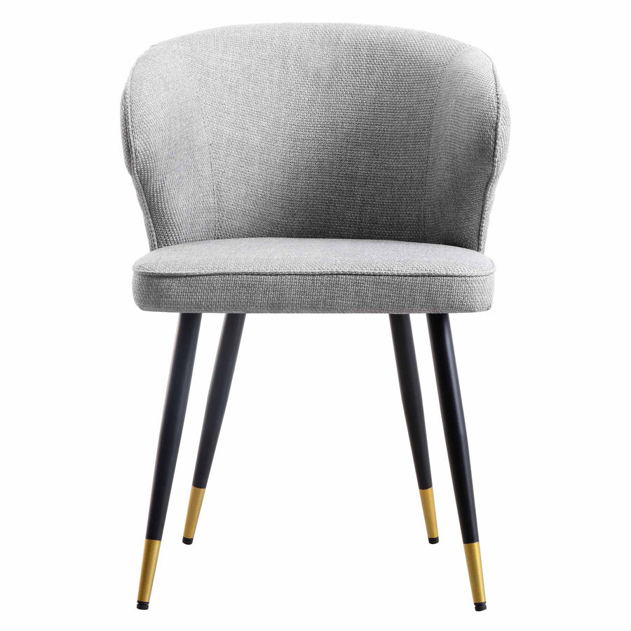 Langham Set of 2 Grey Woven Fabric Carver Dining Chairs with Fluted Back