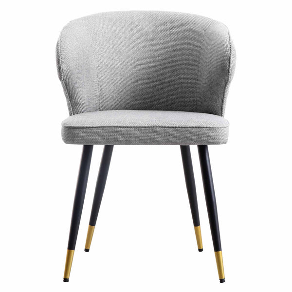 Langham Set of 2 Grey Woven Fabric Carver Dining Chairs with Fluted Back