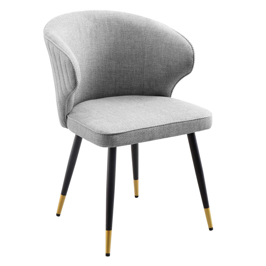 Langham Set of 2 Grey Woven Fabric Carver Dining Chairs with Fluted Back