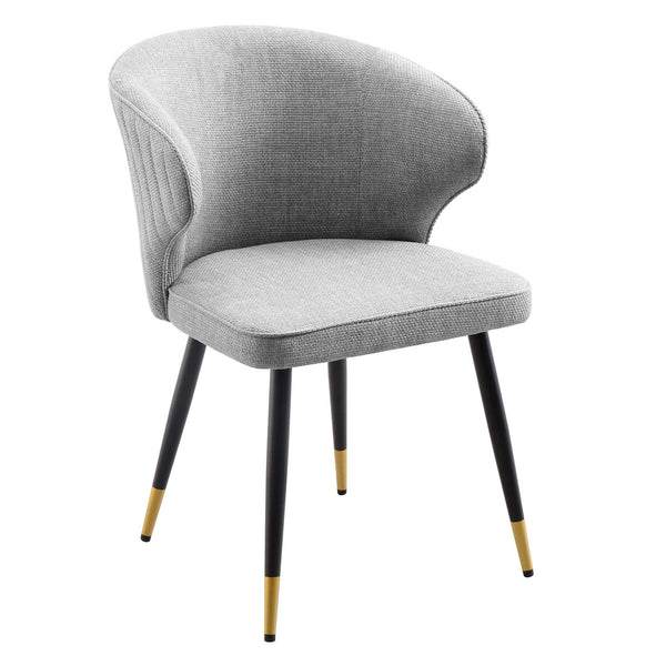 Langham Set of 2 Grey Woven Fabric Carver Dining Chairs with Fluted Back